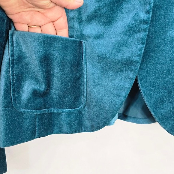 Vtg Y2K New York & Company Blazer Jacket XL Teal Velvet Career Office Fairy Read - Picture 10 of 13